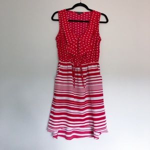 BEBOP polka dot and striped hi-low dress